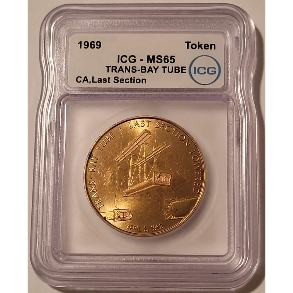 1969 San Francisco CA Trans-Bay Tube Last Section Brass Token/Medal MS65 ICG
